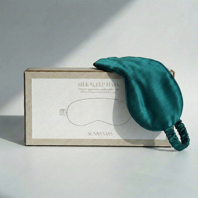 SunnySass 22 Momme Mulberry Silk Sleep Mask — Teal Blue (Peacock Enigma)