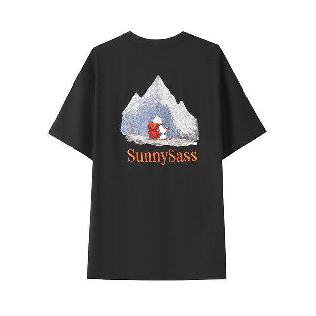 Sunlit Peaks — Su-Embroidered UV-Reactive T-Shirt -Black - SunnySass