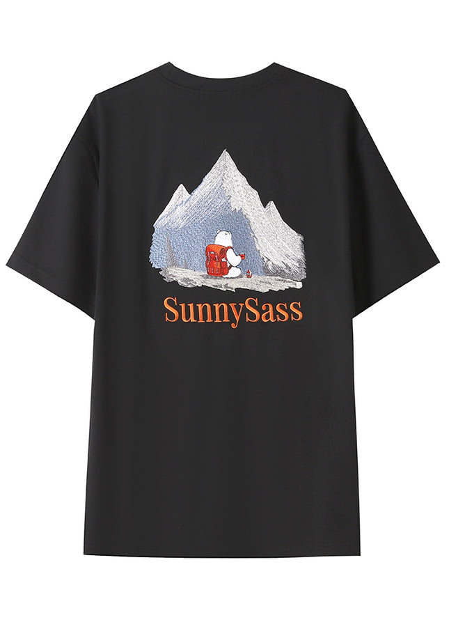 Sunlit Peaks — Su-Embroidered UV-Reactive T-Shirt -Black - SunnySass