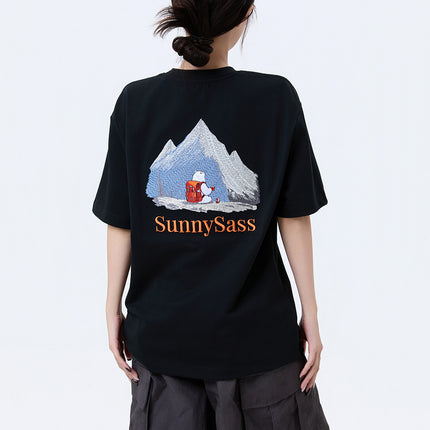Sunlit Peaks — Su-Embroidered UV-Reactive T-Shirt -Black - SunnySass
