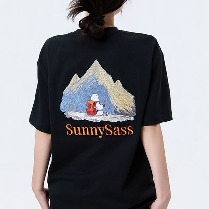 Sunlit Peaks — Su-Embroidered UV-Reactive T-Shirt -Black - SunnySass