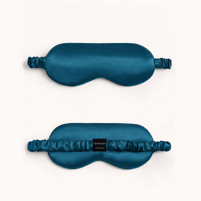SunnySass 22 Momme Mulberry Silk Sleep Mask — Teal Blue (Peacock Enigma)