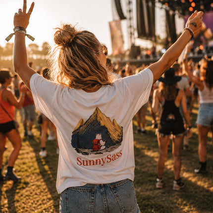 Sunlit Peaks: Hand-Embroidered Color Changing Tee -White