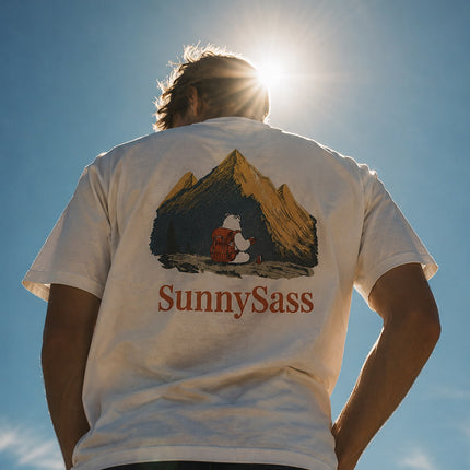 Sunlit Peaks: Hand-Embroidered Color Changing Tee -White