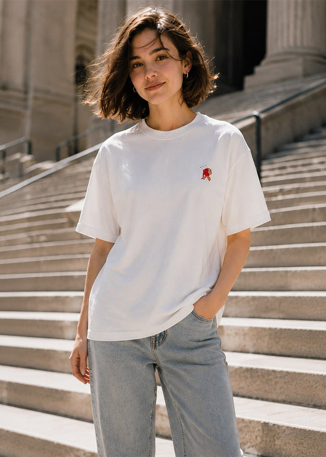 Sunlit Peaks: Hand-Embroidered Color Changing Tee -White