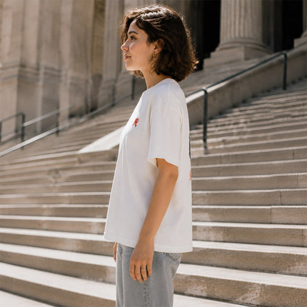Sunlit Peaks: Hand-Embroidered Color Changing Tee -White