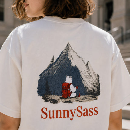 Sunlit Peaks: Hand-Embroidered Color Changing Tee -White