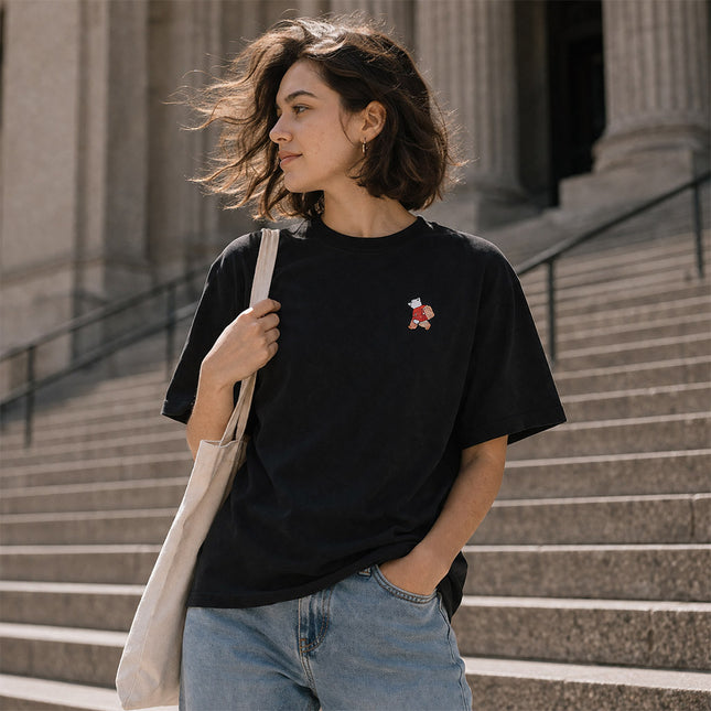 Sunlit Peaks: Hand-Embroidered Color Changing Tee -Black