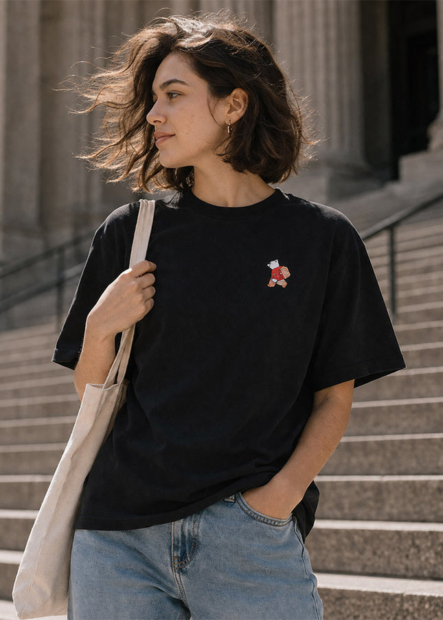 Sunlit Peaks: Hand-Embroidered Color Changing Tee -Black