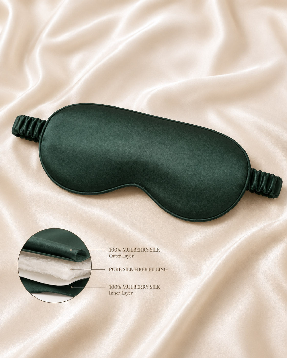 Illustrative view of the pure silk-fiber filling inside a SunnySass silk sleep mask
