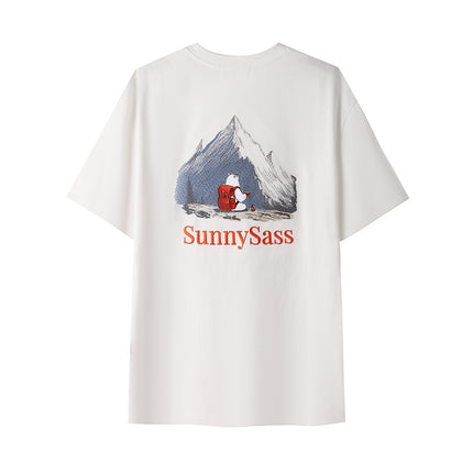 Sunlit Peaks — Su-Embroidered UV-Reactive T-Shirt -White - SunnySass