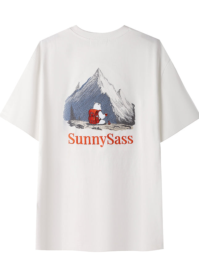 Sunlit Peaks — Su-Embroidered UV-Reactive T-Shirt -White - SunnySass