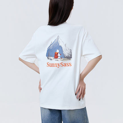 Sunlit Peaks — Su-Embroidered UV-Reactive T-Shirt -White - SunnySass
