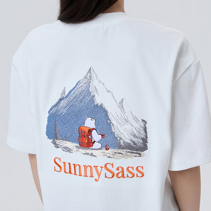 Sunlit Peaks — Su-Embroidered UV-Reactive T-Shirt -White - SunnySass